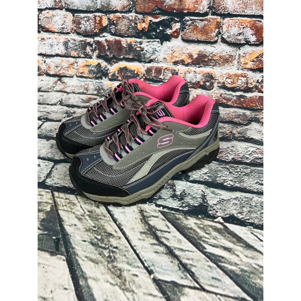 Skechers Relaxed Fit Women's Memory‎ Foam Gray Pink Work Steel Toe Shoes Size 7